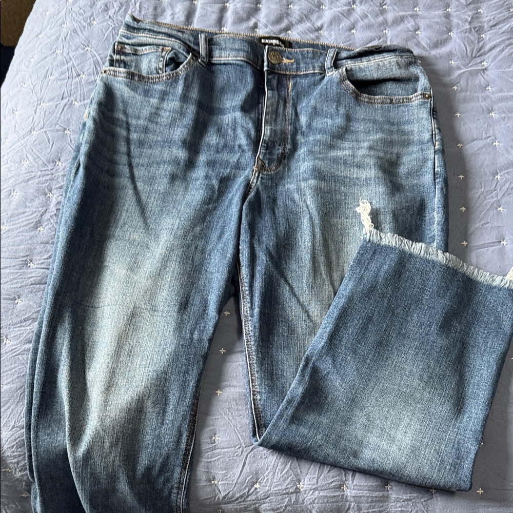 Capris-Express Light Blue Straight Leg Jeans - Raw Hem size 12